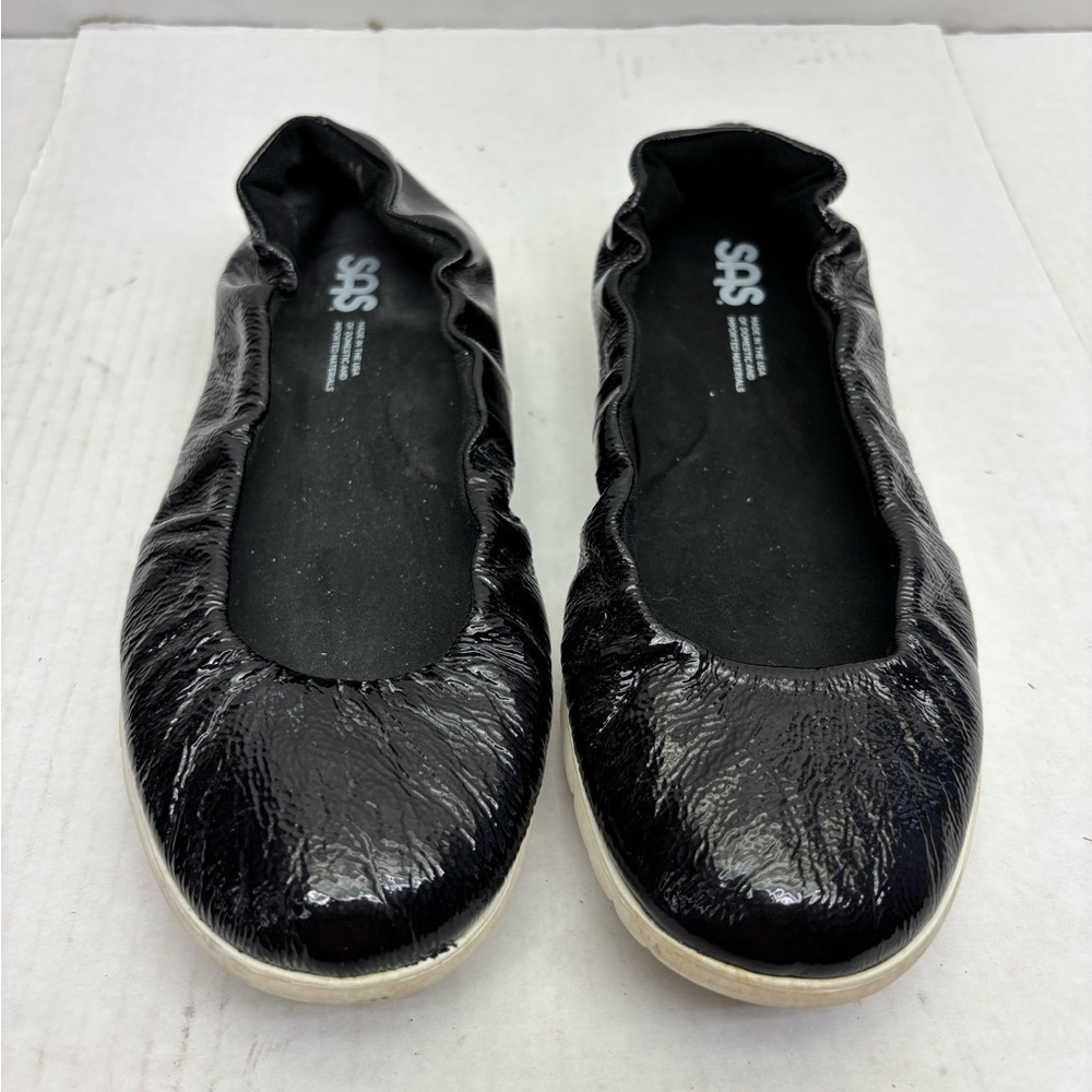 SAS Black Patent Ballet Flats, wos sz 7.5, box 31